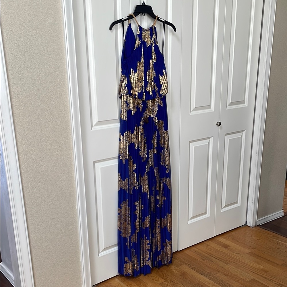 Xscape Royal Blue Dress with Gold Detailing